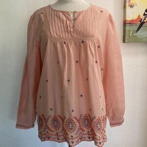 LOGO by Lori Goldstein Size Large Cotton Boho Blouse Coastal Grandma Cottagecore